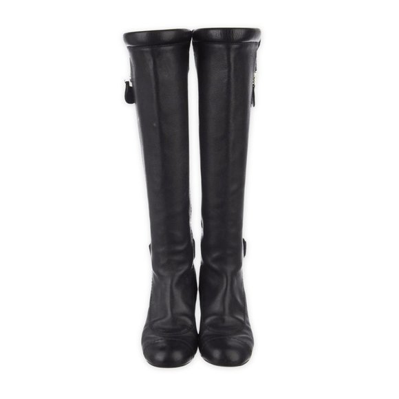 Chanel Interlocking CC Logo Leather Knee-High Riding Boots - Picture 4 of 8